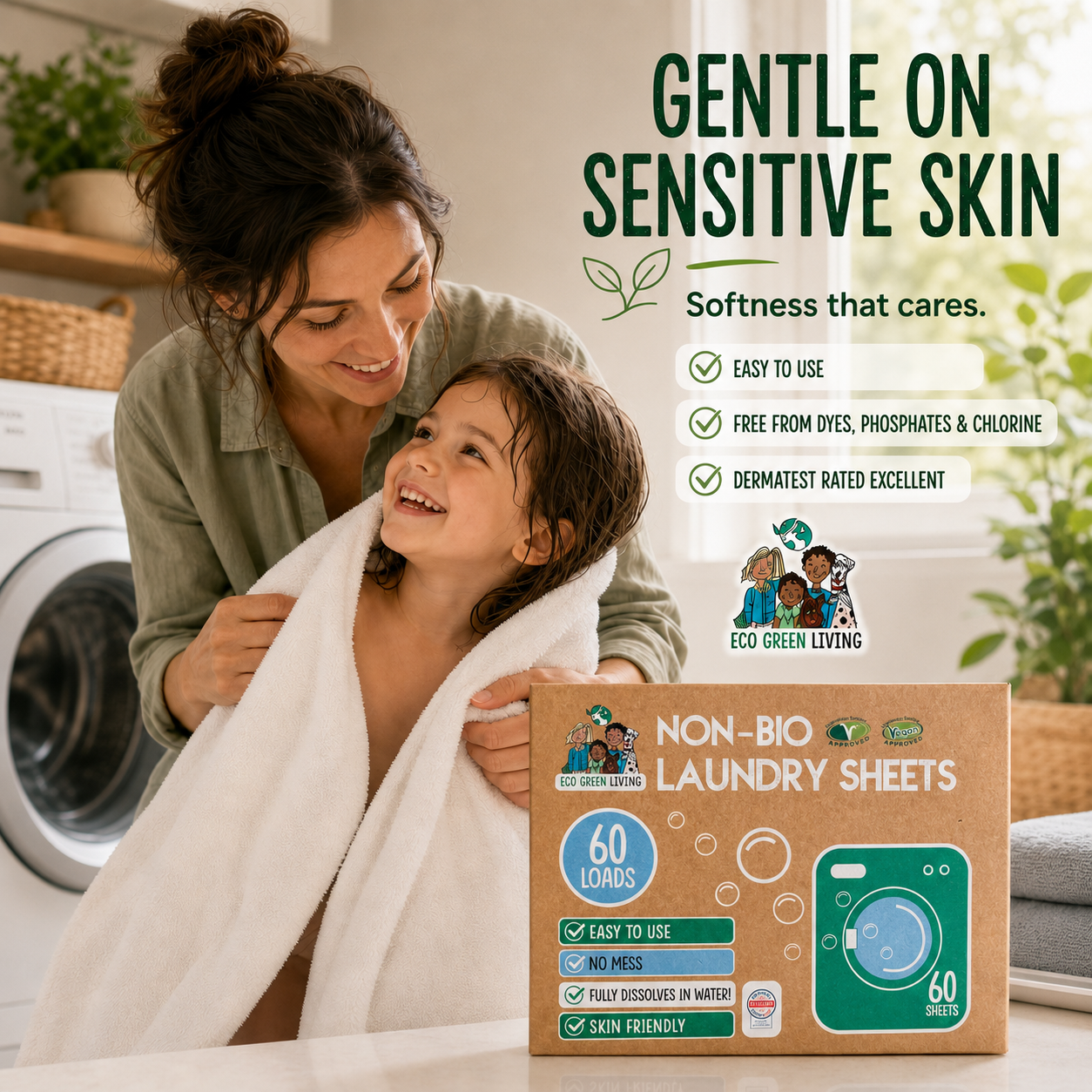 Non-Bio Laundry Detergent Sheets x 60 (Fragrance-Free) Eco Green Living