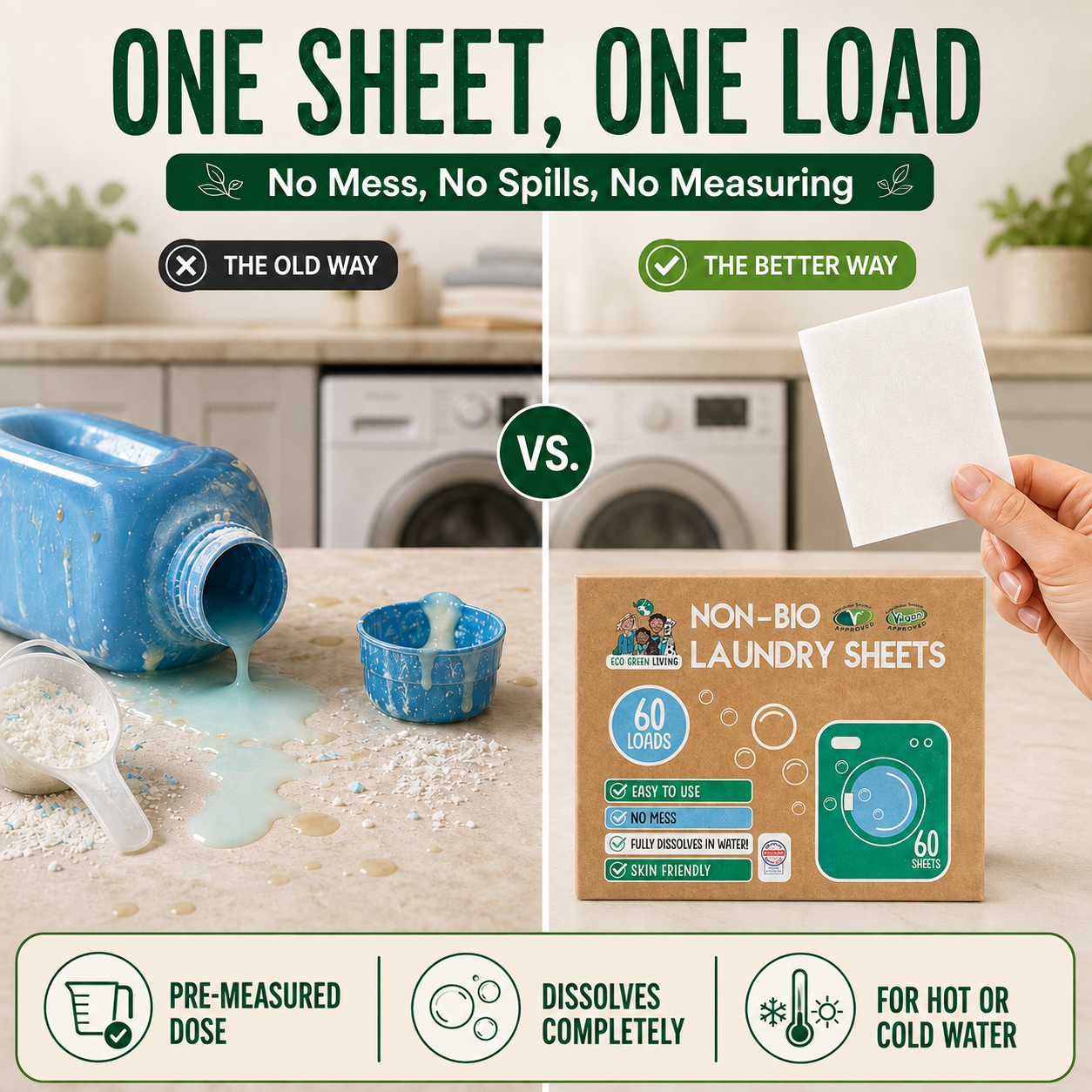 Non-Bio Laundry Detergent Sheets x 60 (Fragrance-Free) Eco Green Living