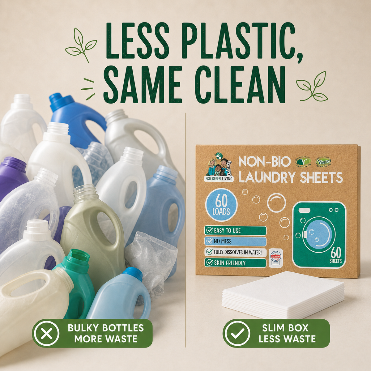 Non-Bio Laundry Detergent Sheets x 60 (Fragrance-Free) Eco Green Living