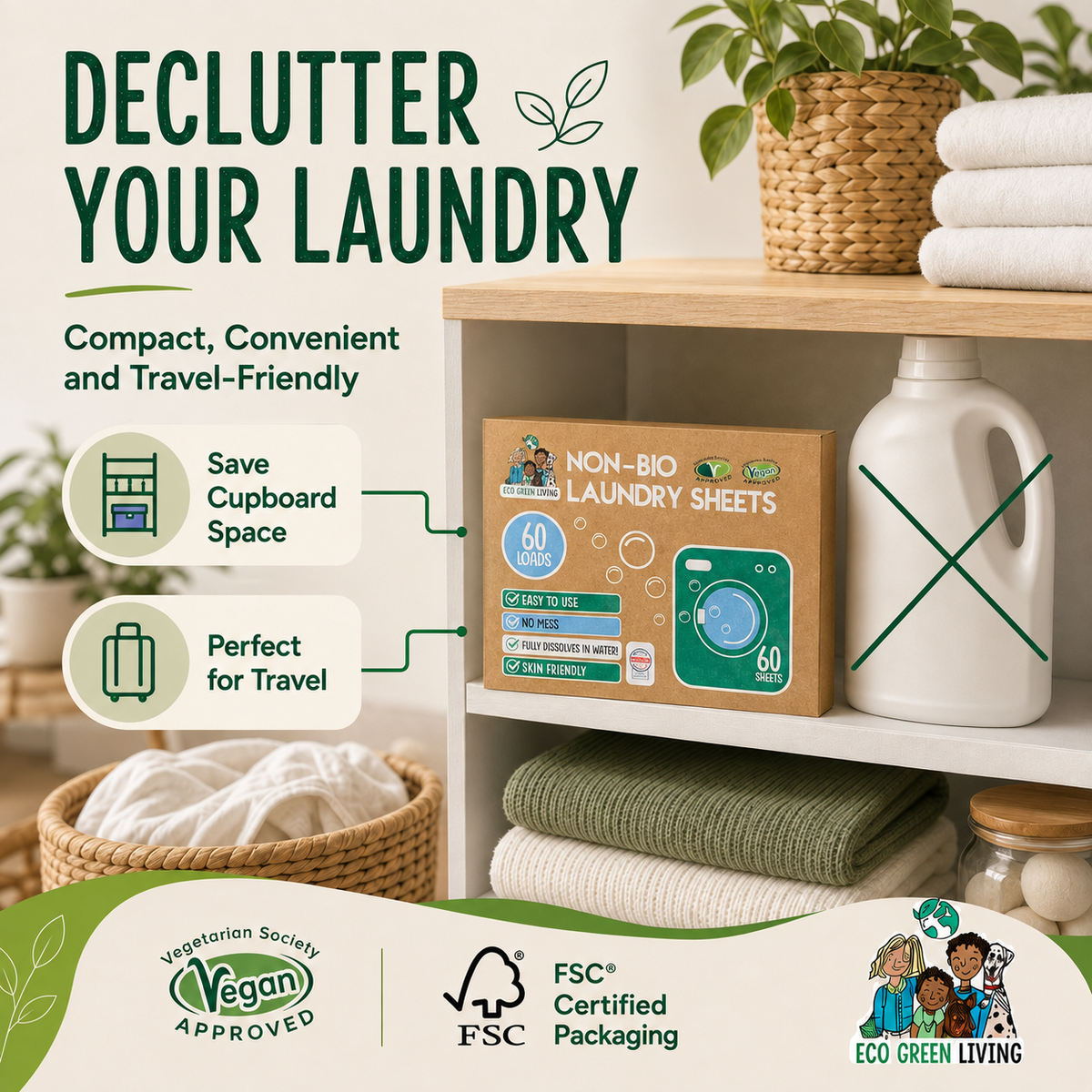 Non-Bio Laundry Detergent Sheets x 60 (Fragrance-Free) Eco Green Living