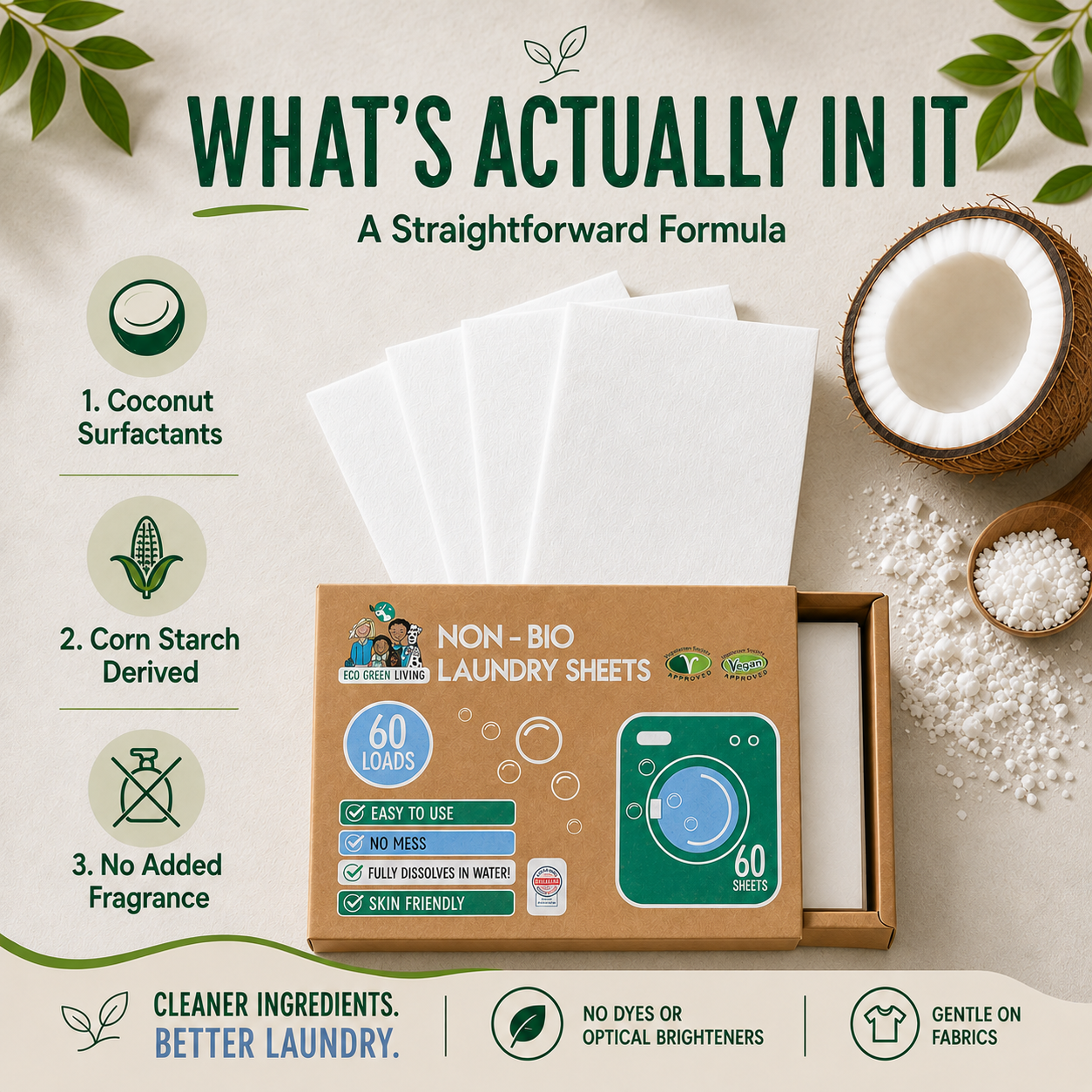 Non-Bio Laundry Detergent Sheets x 60 (Fragrance-Free) Eco Green Living