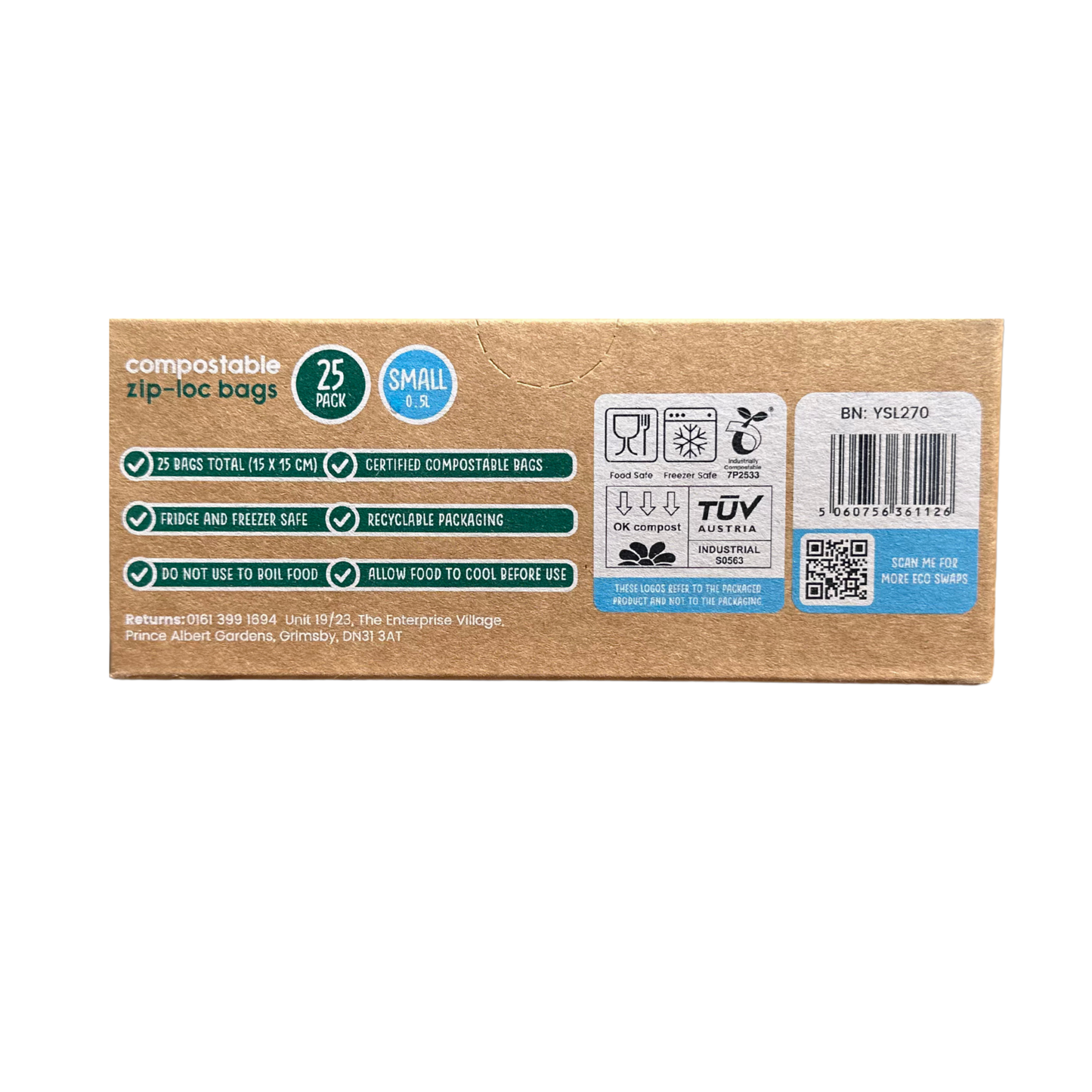 Compostable Resealable Bags Small  | 0.5 Litre (25 bags)