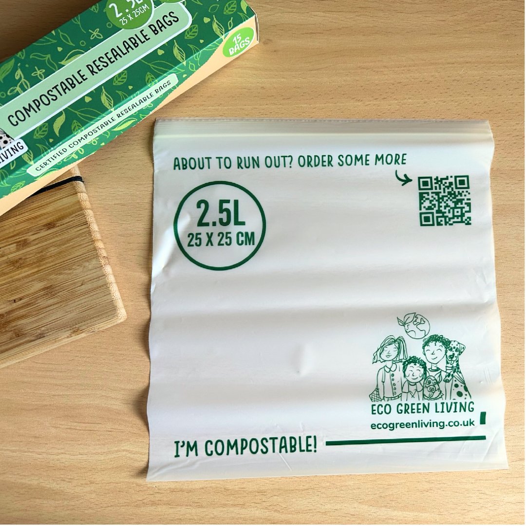 Compostable Resealable Bags Large | 2.5 Litre (15 bags) - EcoGreenBusiness