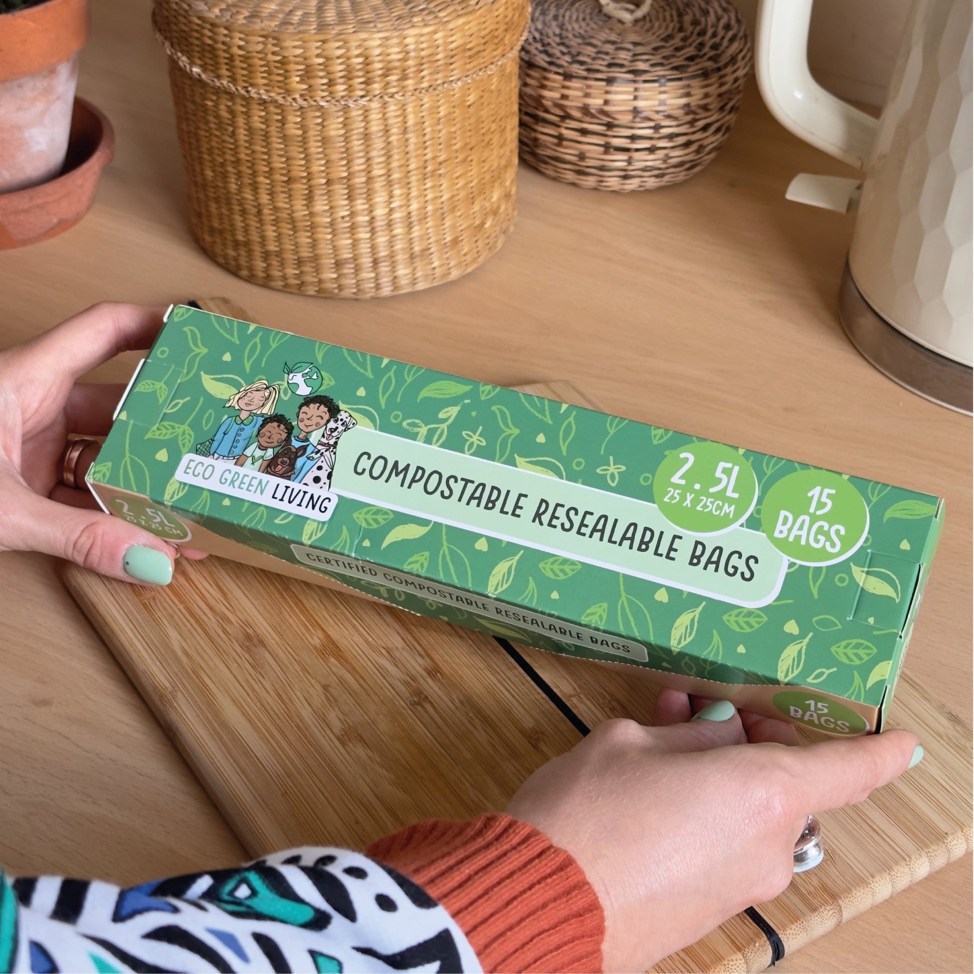 Compostable Resealable Bags Large | 2.5 Litre (15 bags) - EcoGreenBusiness