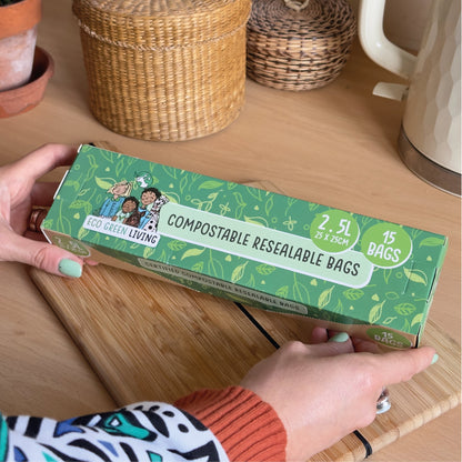 Compostable Resealable Bags Large | 2.5 Litre (15 bags) - EcoGreenBusiness