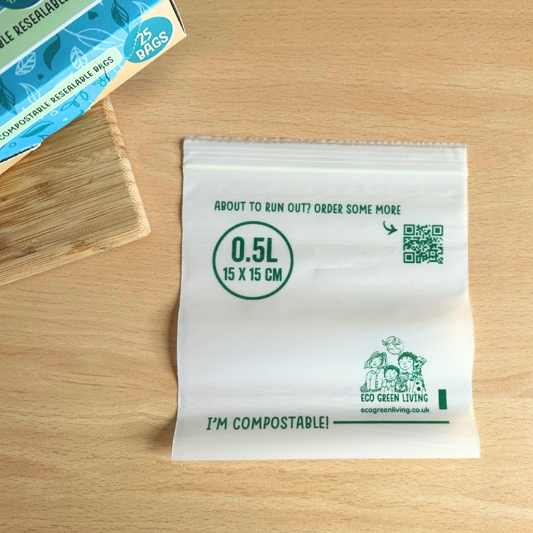 Compostable Resealable Bags Small | 0.5 Litre (25 bags) - EcoGreenBusiness