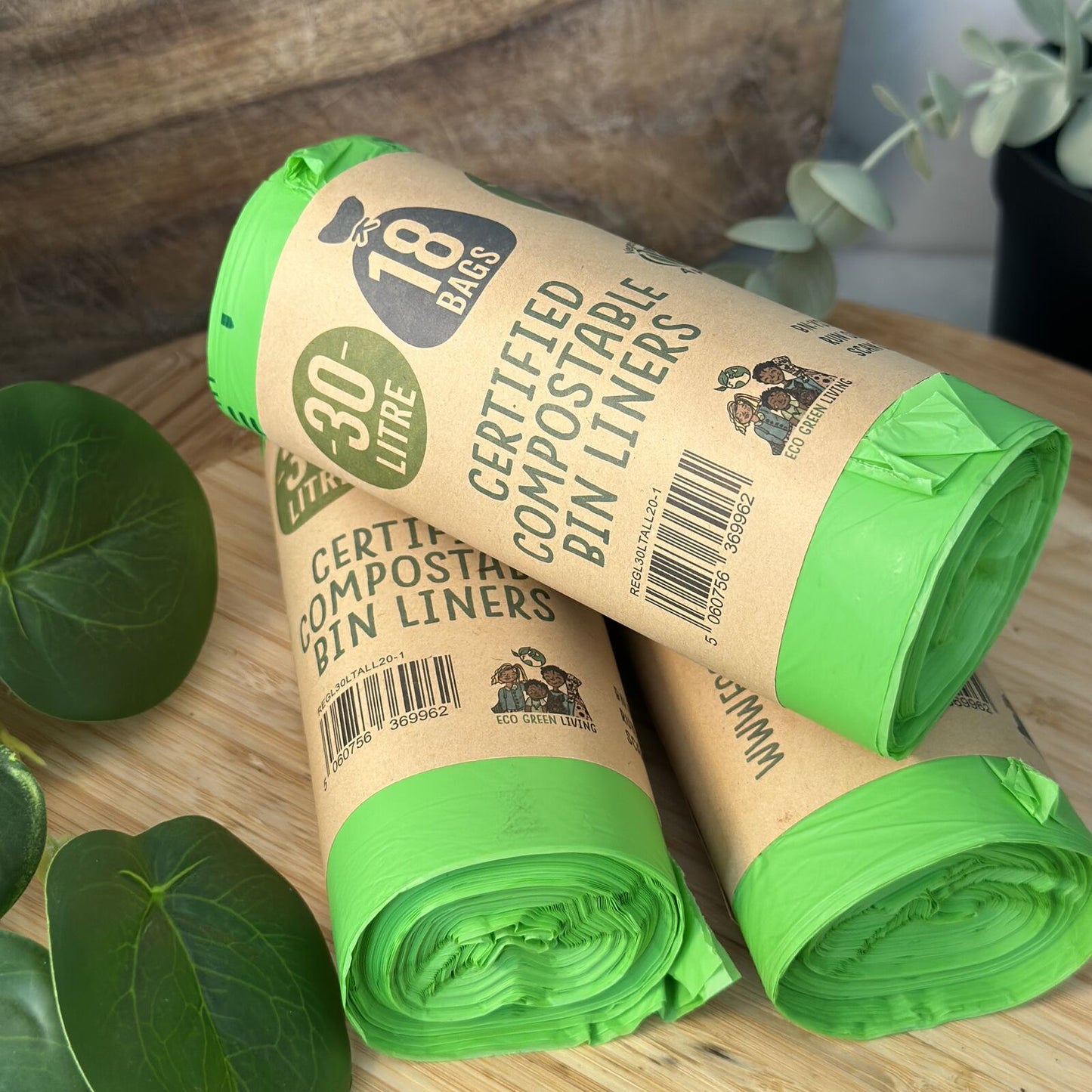 30 Litre Compost Friendly & Zero Plastic 18 Bin Bags - Perfect for 30 Litre Tall Kitchen Bin (