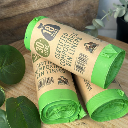 30 Litre Compost Friendly & Zero Plastic 18 Bin Bags - Perfect for 30 Litre Tall Kitchen Bin (