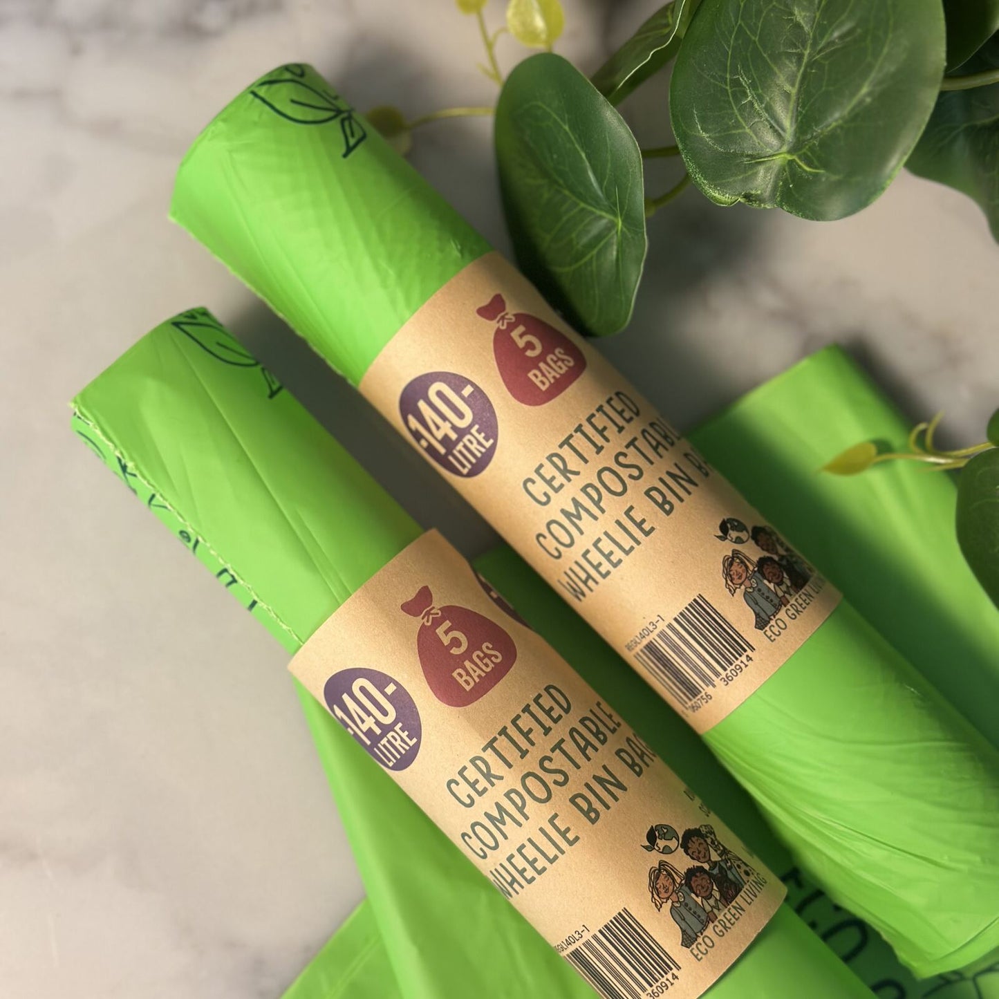 140L Compostable Waste Bags | 1 Roll of 5 Bags | Eco Green Living