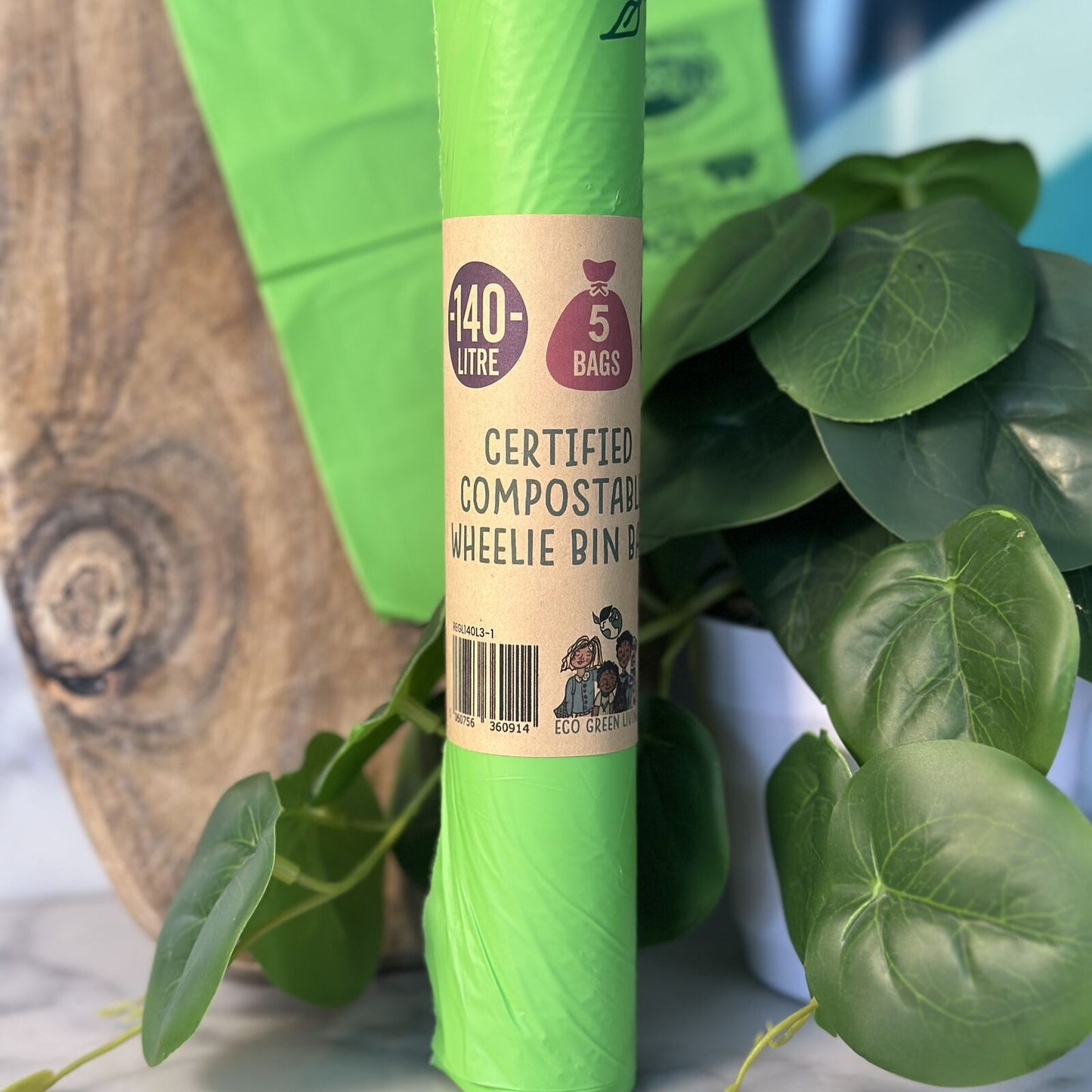 140L Compostable Waste Bags | 1 Roll of 5 Bags | Eco Green Living