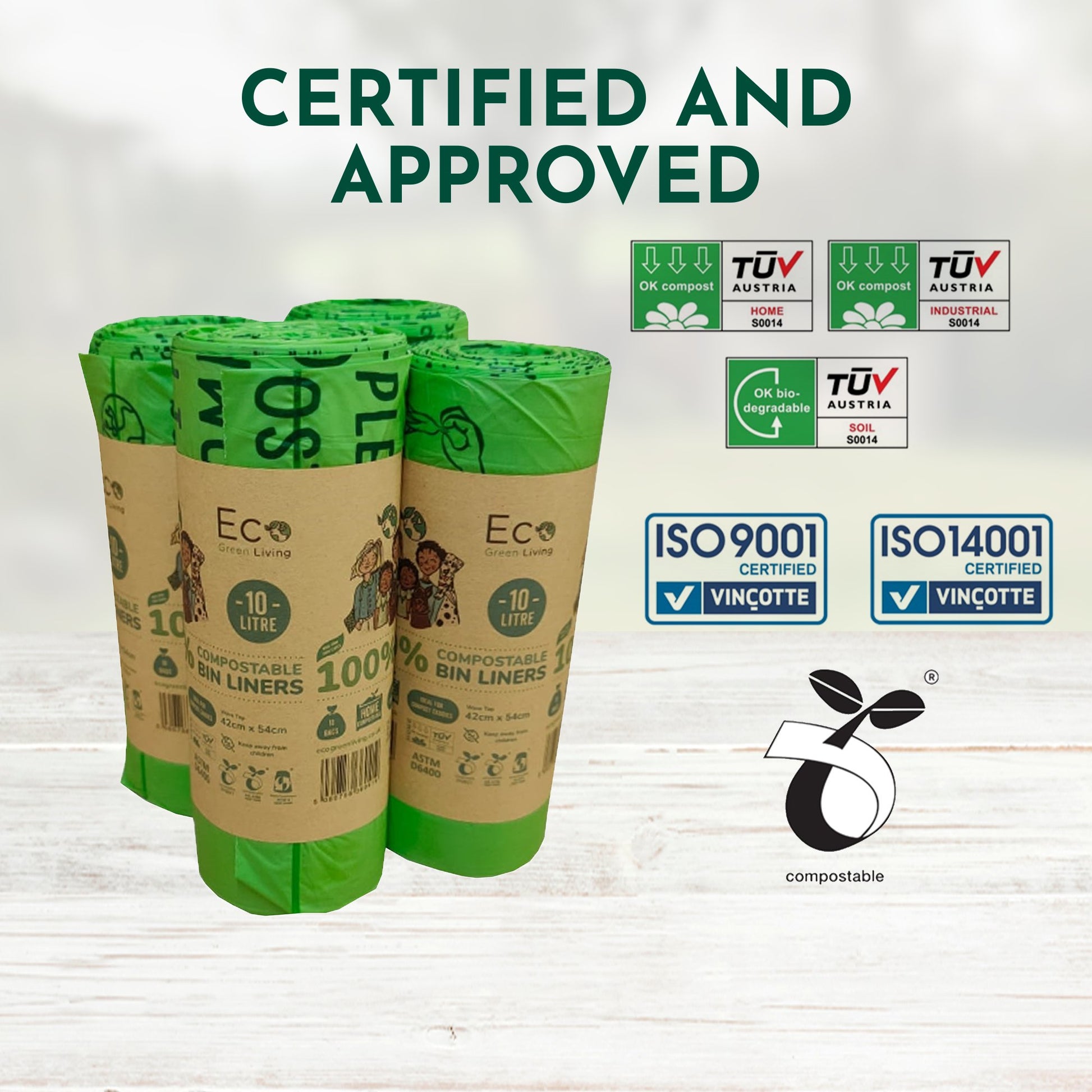 10L Compostable Waste Bags | 1 Roll of 18 Bags | Eco Green Living - EcoGreenBusiness