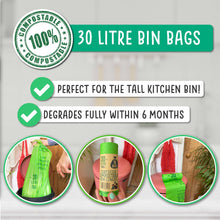 Load image into Gallery viewer, 30 Litre Compost Friendly &amp; Zero Plastic 18 Bin Bags - Perfect for 30 Litre Tall Kitchen Bin ( - EcoGreenBusiness
