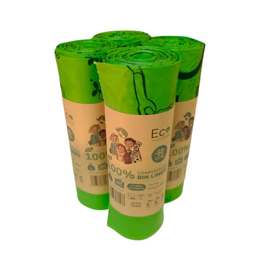 60 Litre Compostable Bin Liners for Large Kitchen Bin, 4 Rolls of 10 Bags by Eco Green Living